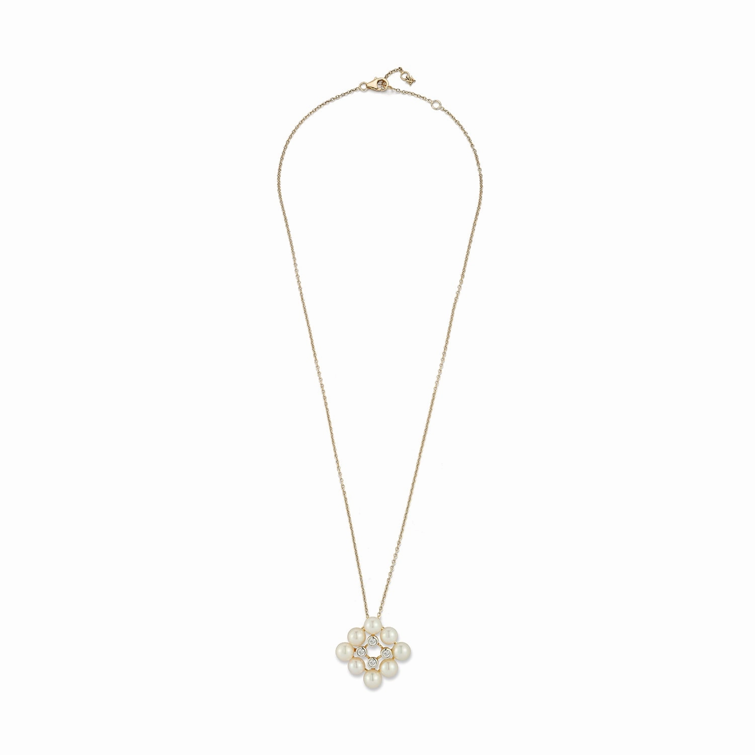 14kt Pearls and Diamond Cluster Necklace