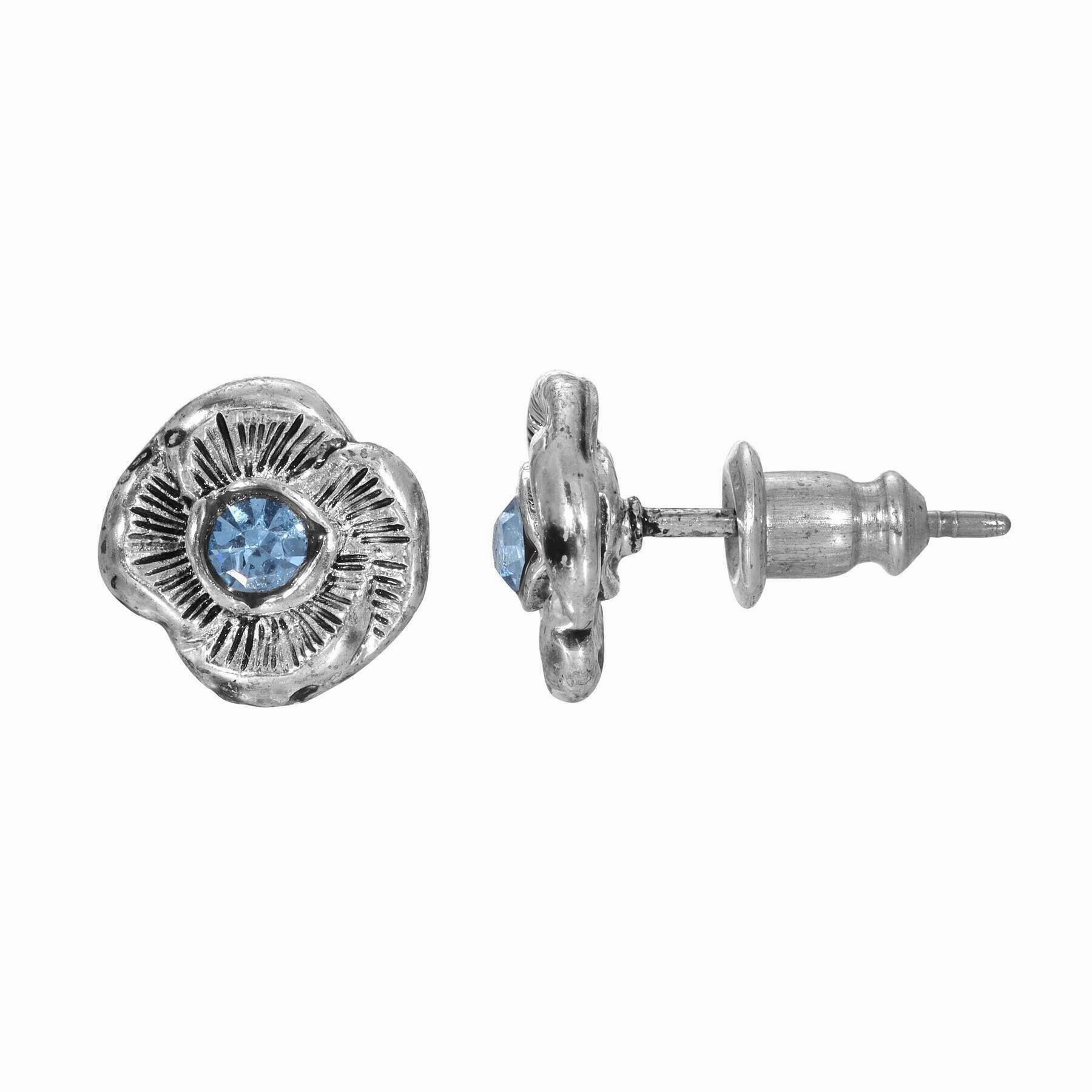 1928 Jewelry Blue Crystal Flower Stud Earrings