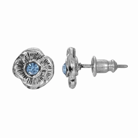 1928 Jewelry Blue Crystal Flower Stud Earrings