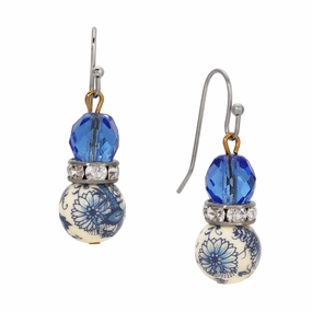 1928 Jewelry Blue Willow Sapphire Blue Glass Crystal Drop Earrings