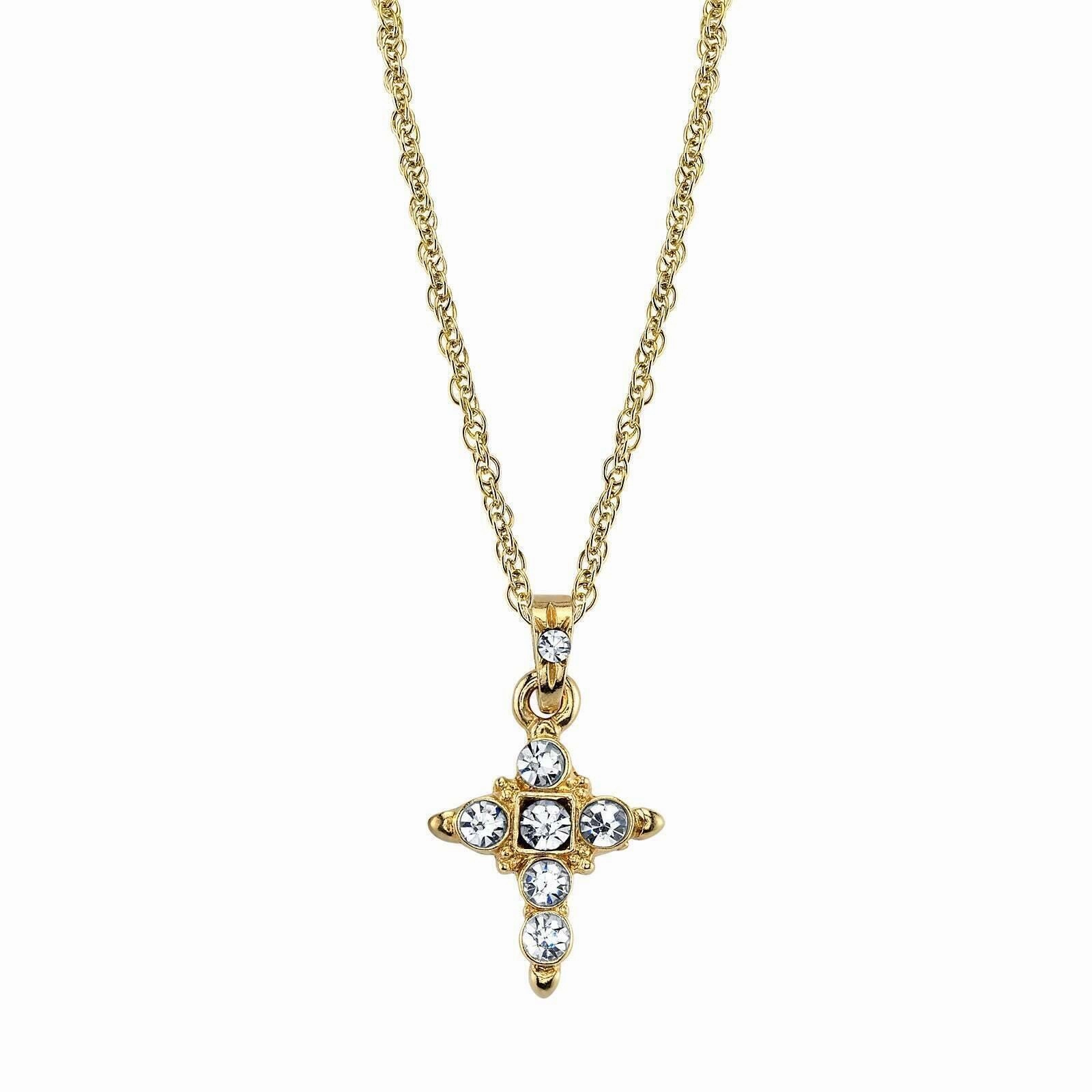 1928 Jewelry Clear Crystal Cross Pendant Necklace 16"   3" Extender