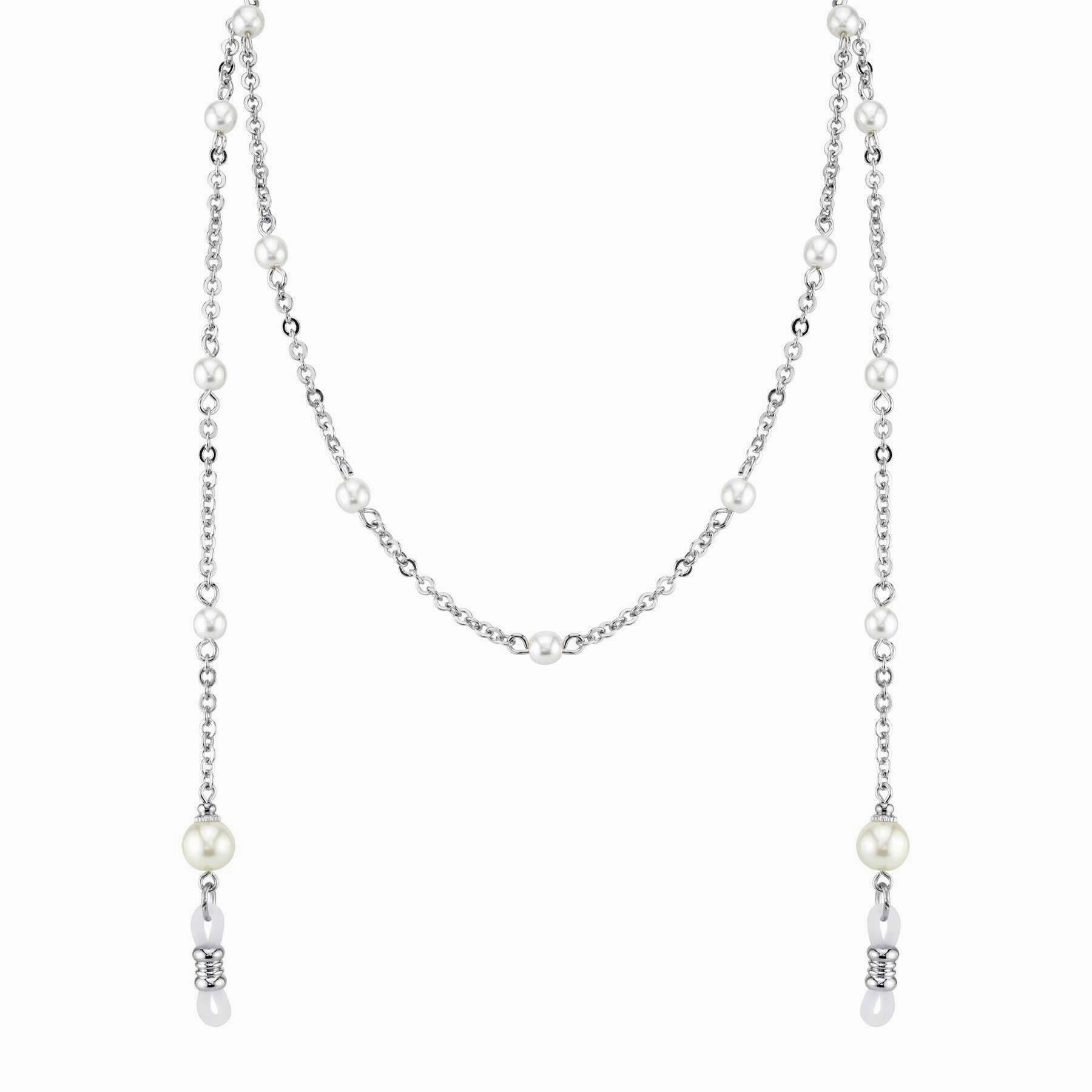 1928 Jewelry Faux Pearl Eyeglass Holder Chain Necklace 30"
