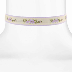1928 Jewelry Floral Ribbon Choker With Lilac Purple Trim Necklace 12"   5" Extender