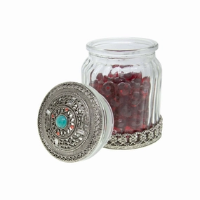 1928 Jewelry Flower & Hearts Ridge Glass Jar