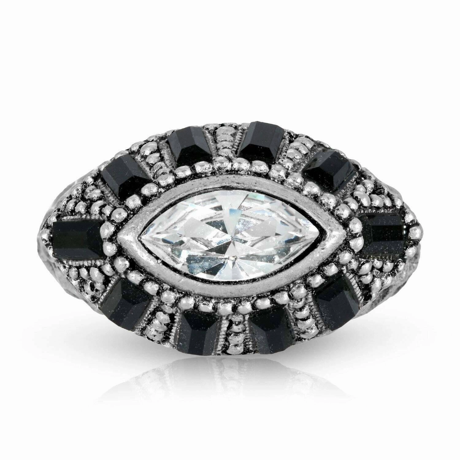 1928 Jewelry Honora Hammered Black & Clear Crystal Ring