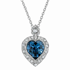 1928 Jewelry Montana Blue Hope Crystal Pendant Necklace 18"   3" Extension
