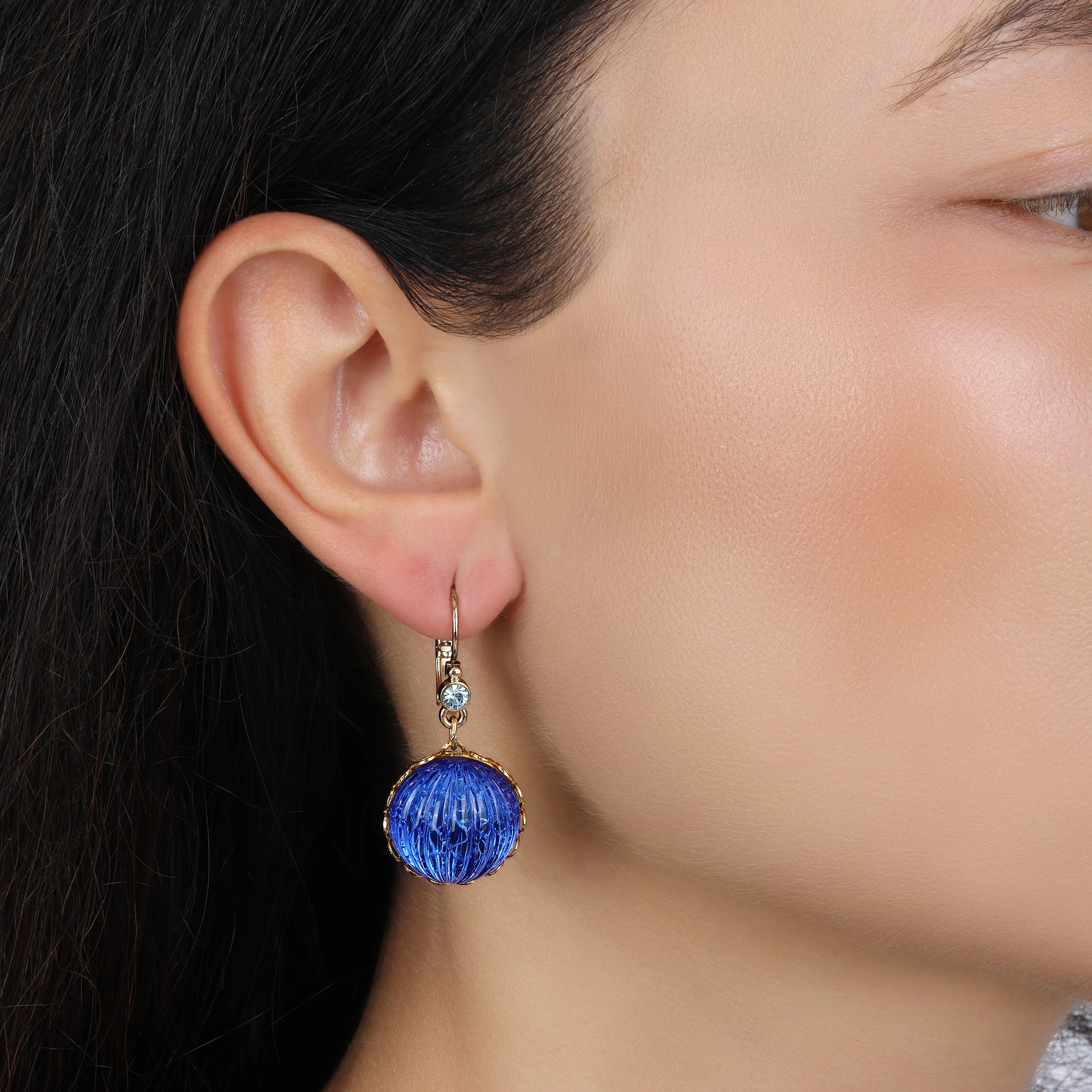1928 Jewelry Oceanic Sapphire Blue Fluted Stone Dangling Earrings
