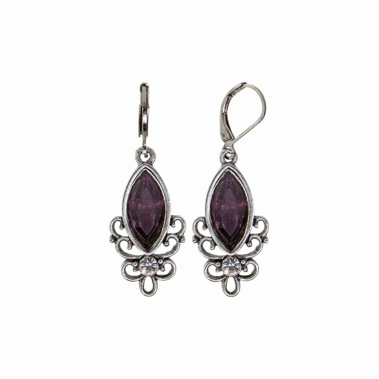 1928 Jewelry Pewter Filigree Drop Earrings