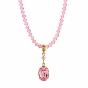 1928 Jewelry Rose Pink Austrian Crystal Pendant Necklace 16"   3" Extension