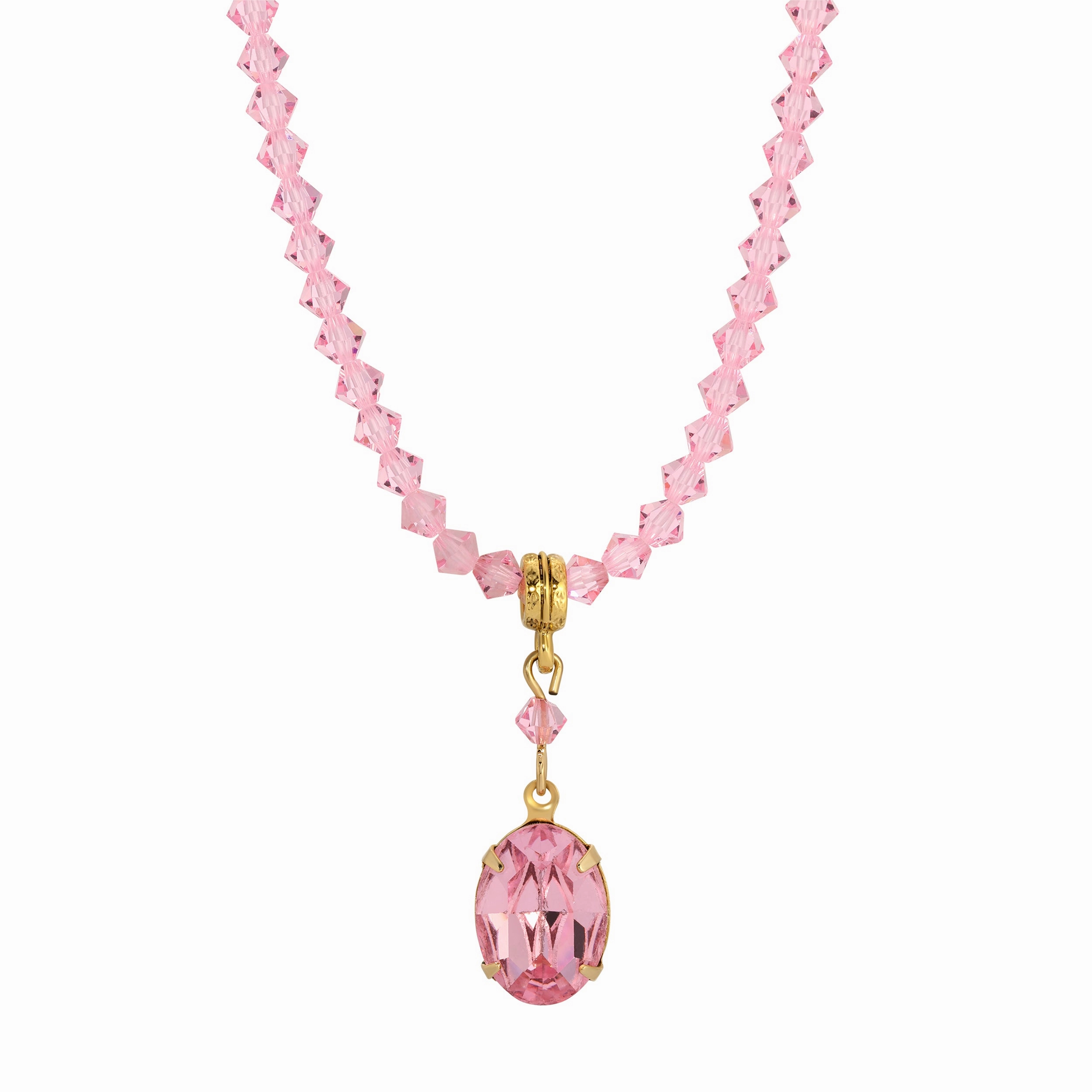 1928 Jewelry Rose Pink Austrian Crystal Pendant Necklace 16"   3" Extension
