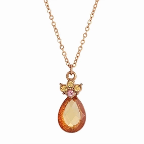 1928 Jewelry Rose Pink Crystal Teardrop Pendant Necklace 16"   3" Extender