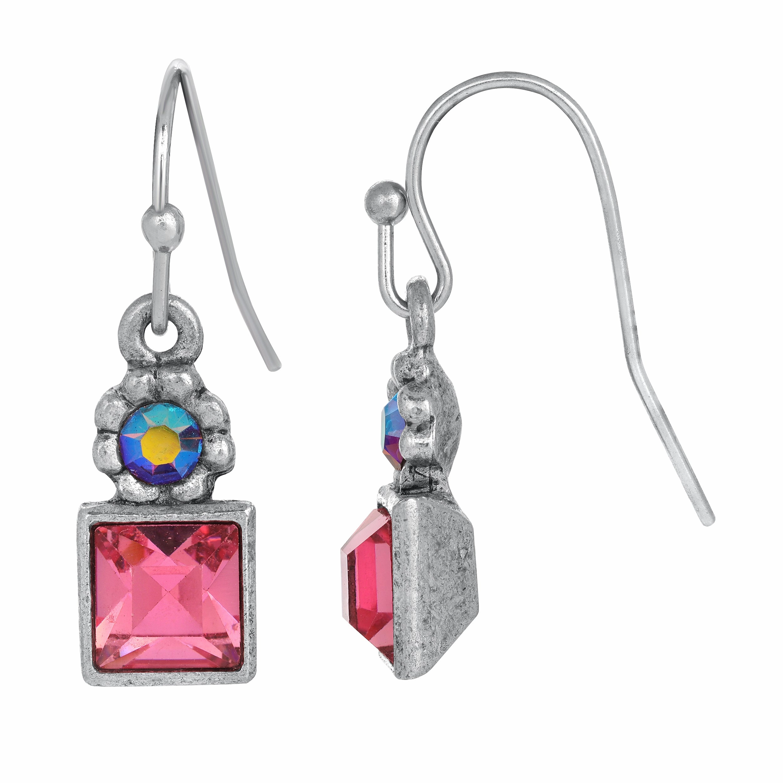 1928 Jewelry Round And Square Sparkling Crystal Drop Earrings