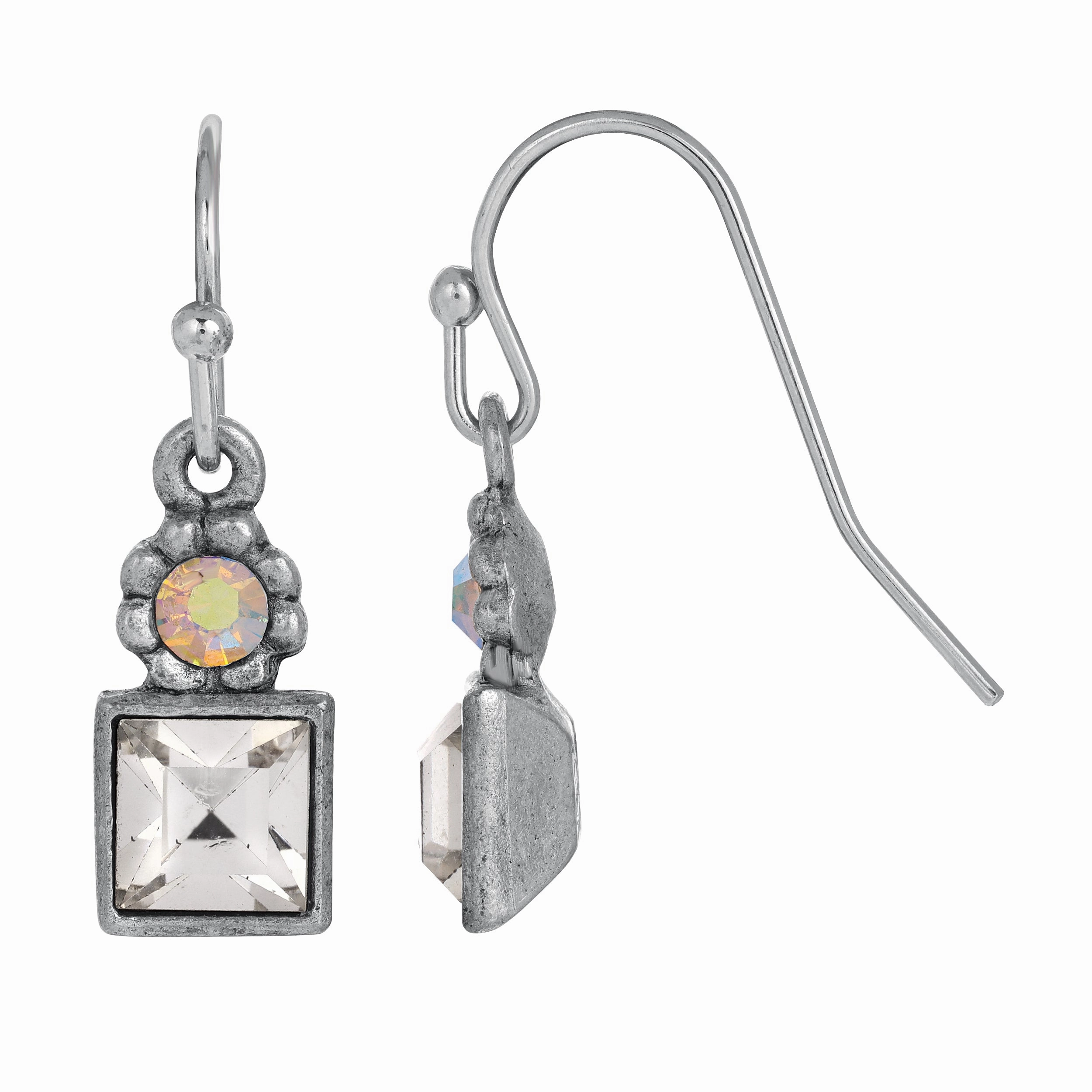 1928 Jewelry Round And Square Sparkling Crystal Drop Earrings