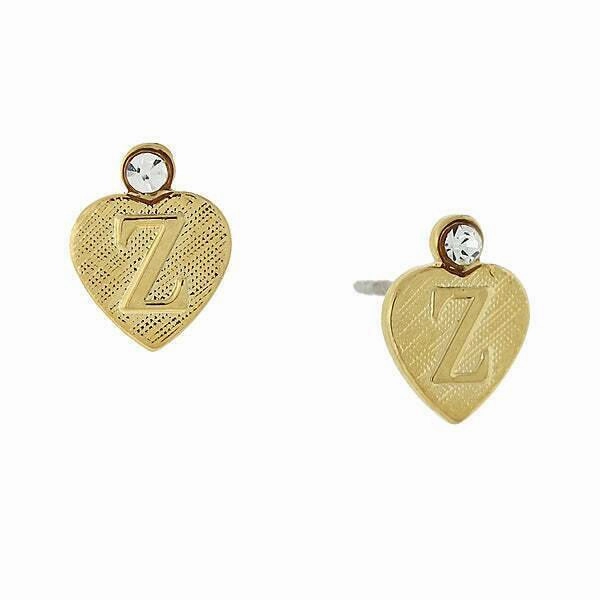 1928 Jewelry Round Crystal Gold Initial Heart Stud Earrings