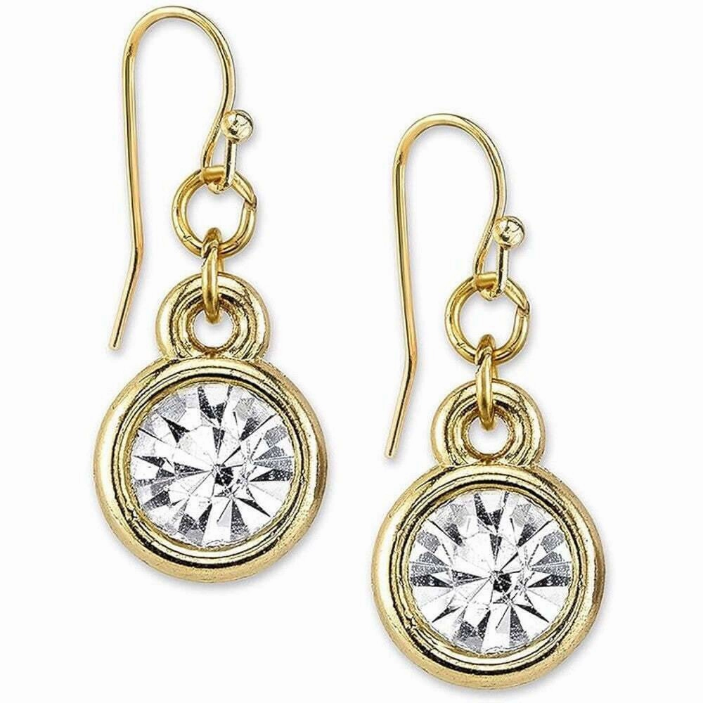 1928 Jewelry Round Crystal Stone Linked Drop Wire Earrings