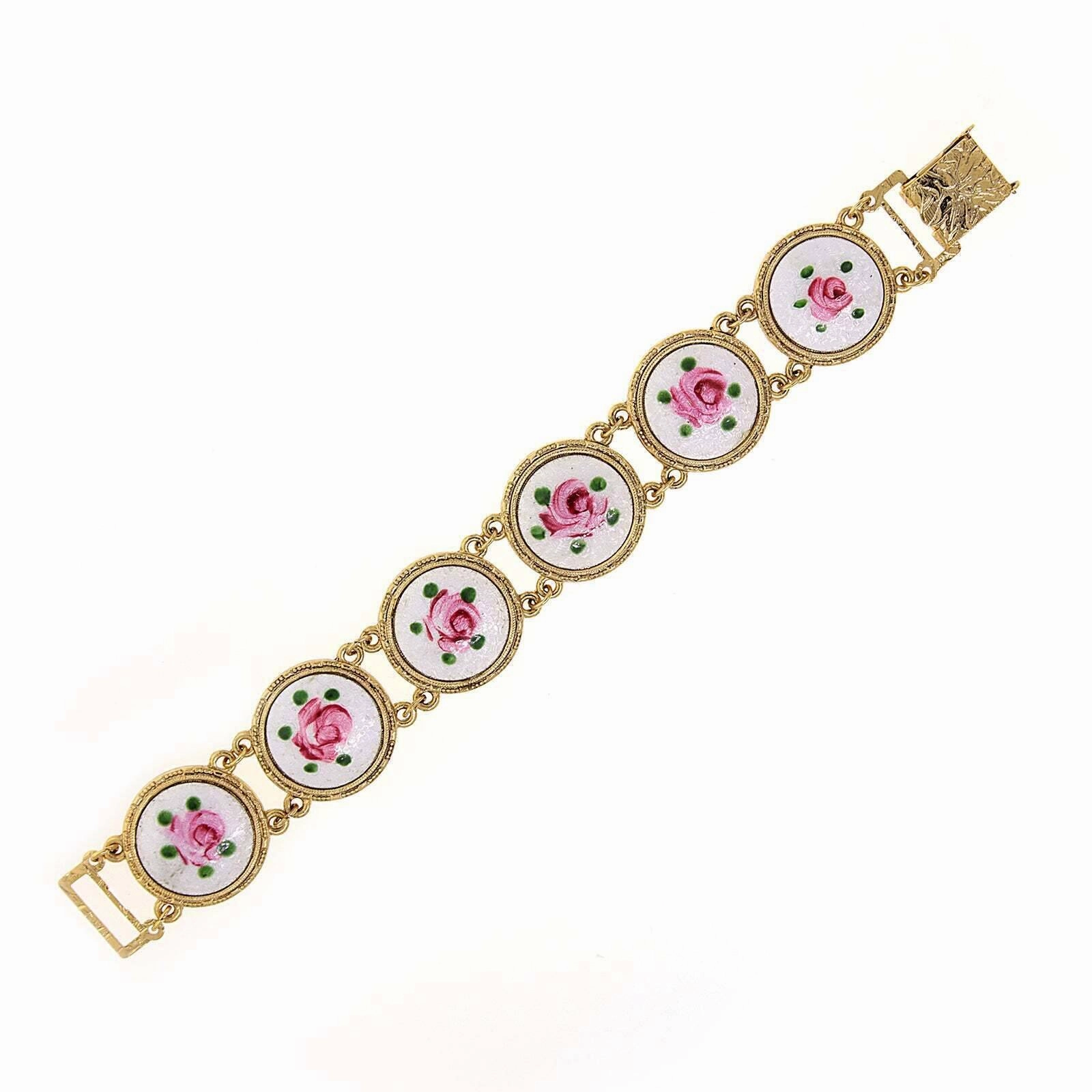 1928 Jewelry Round Multi Link Flower Stone Clasp Bracelet