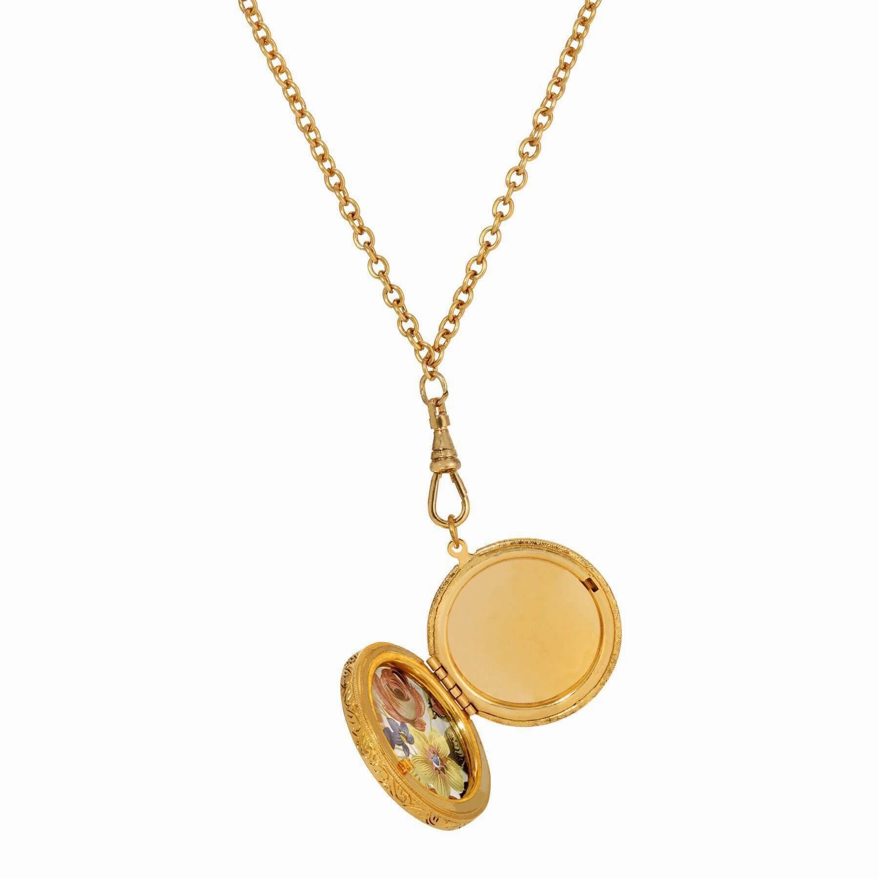 1928 Jewelry Round Multicolor Flower Glass Swivel Pendant Locket Necklace 28"