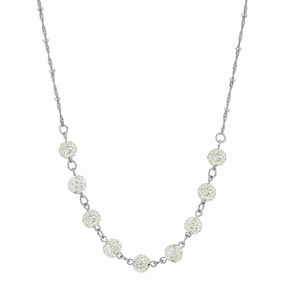 1928 Jewelry Silver Tone Crystal Fireball Pave Necklace 16"   3" Extender