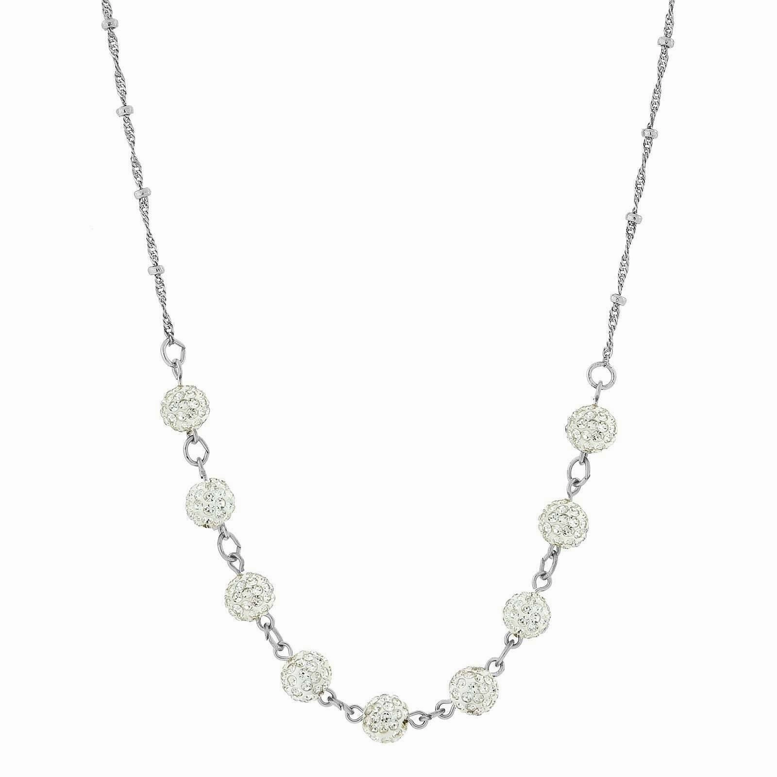 1928 Jewelry Silver Tone Crystal Fireball Pave Necklace 16"   3" Extender