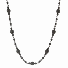 2028 Jet Black Fire Polished Glass Beaded Necklace 16"   3" Extension