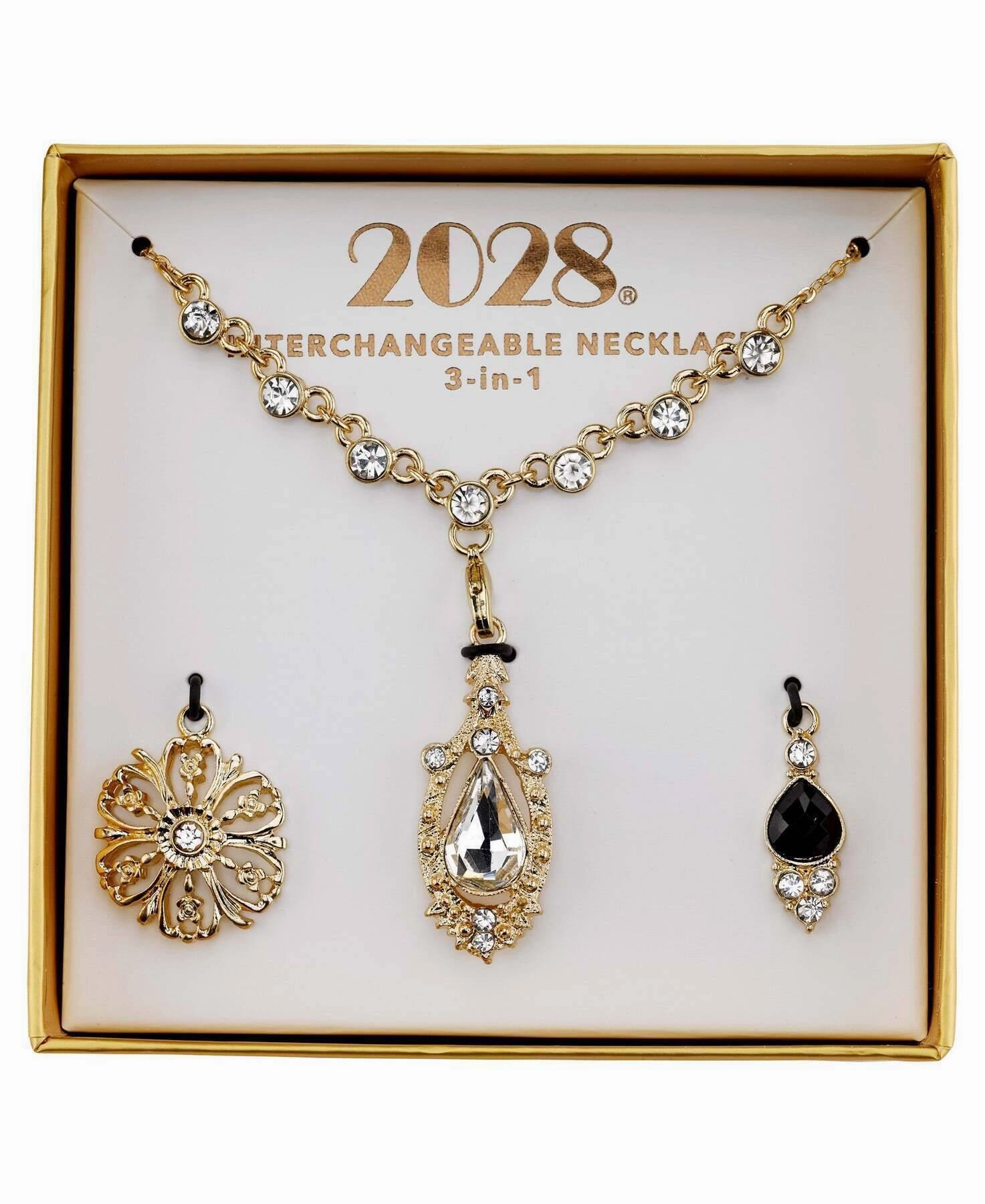 2028 Jewelry 3-In-1 Crystal Teardrop Interchangeable Necklace Set 16"   3" Extender