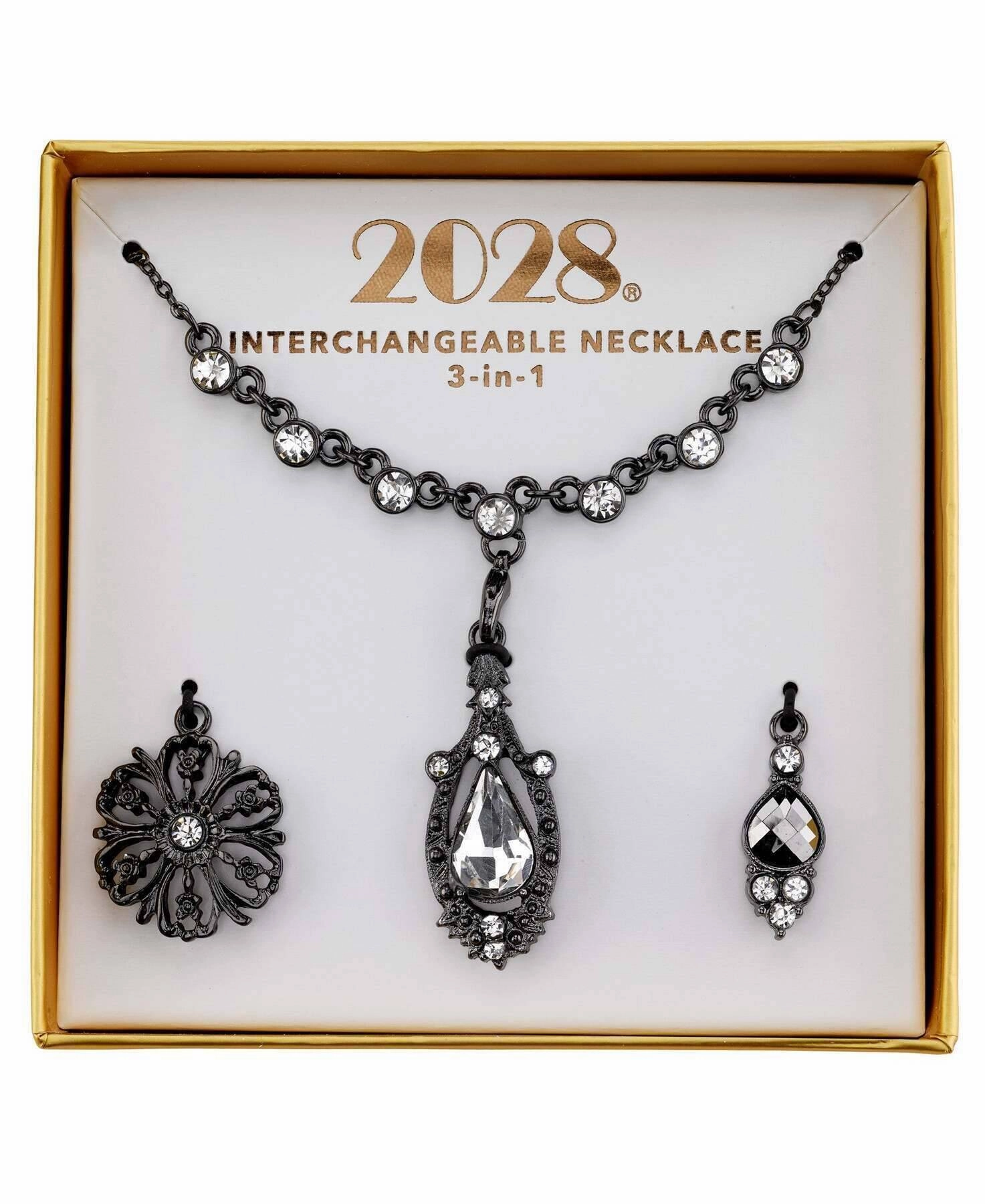 2028 Jewelry 3-In-1 Crystal Teardrop Interchangeable Necklace Set 16"   3" Extender