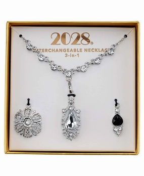 2028 Jewelry 3-In-1 Crystal Teardrop Interchangeable Necklace Set 16"   3" Extender