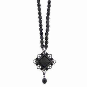 2028 Jewelry Black Square Beaded Pendant Necklace 15"   3" Extender