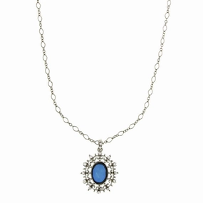 2028 Jewelry Blue Stone And Crystal Oval Pendant Necklace 16"   3" Extender
