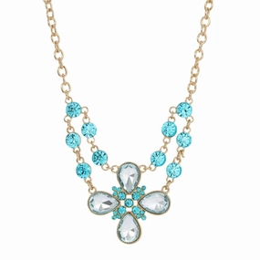 2028 Jewelry Clear Crystal Flower Necklace 16"   3" Extender