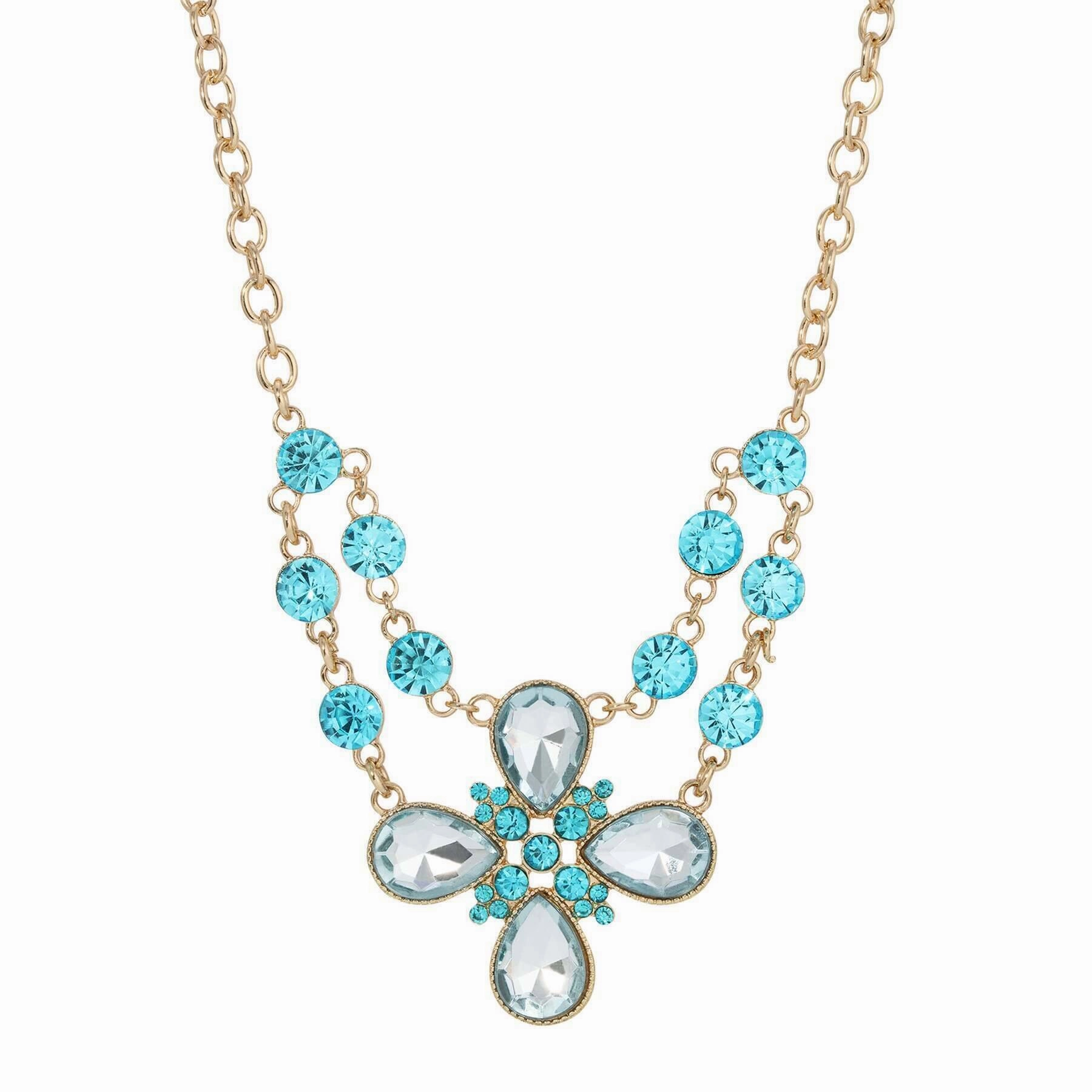 2028 Jewelry Clear Crystal Flower Necklace 16"   3" Extender