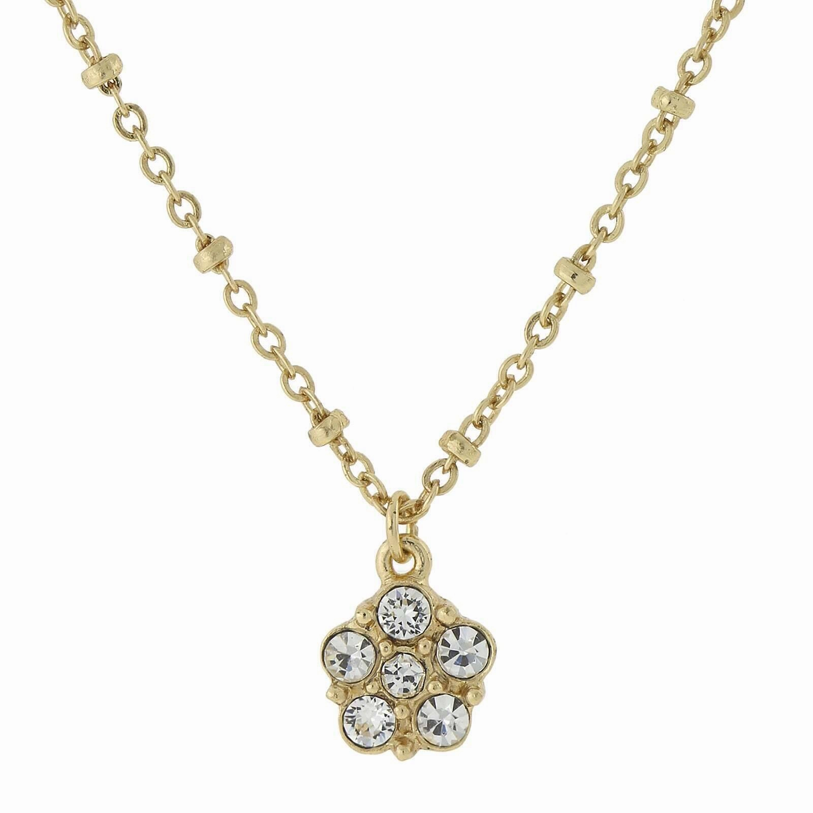 2028 Jewelry Clear Crystal Petite Flower Pendant Necklace 16"   3" Extender