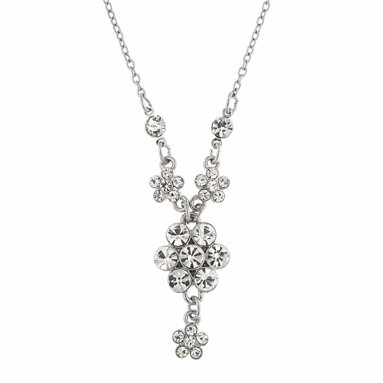 2028 Jewelry Crystal Flower Cluster Pendant Necklace 16"   3" Extender