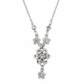 2028 Jewelry Crystal Flower Cluster Pendant Necklace 16"   3" Extender