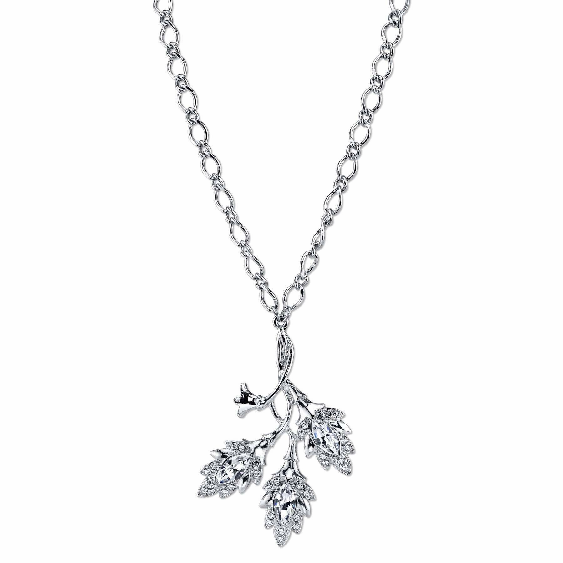 2028 Jewelry Genuine Austrian Crystal Navette Leaf Pendant Necklace 16"   3" Extender