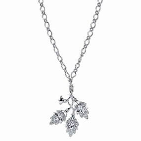 2028 Jewelry Genuine Austrian Crystal Navette Leaf Pendant Necklace 16"   3" Extender
