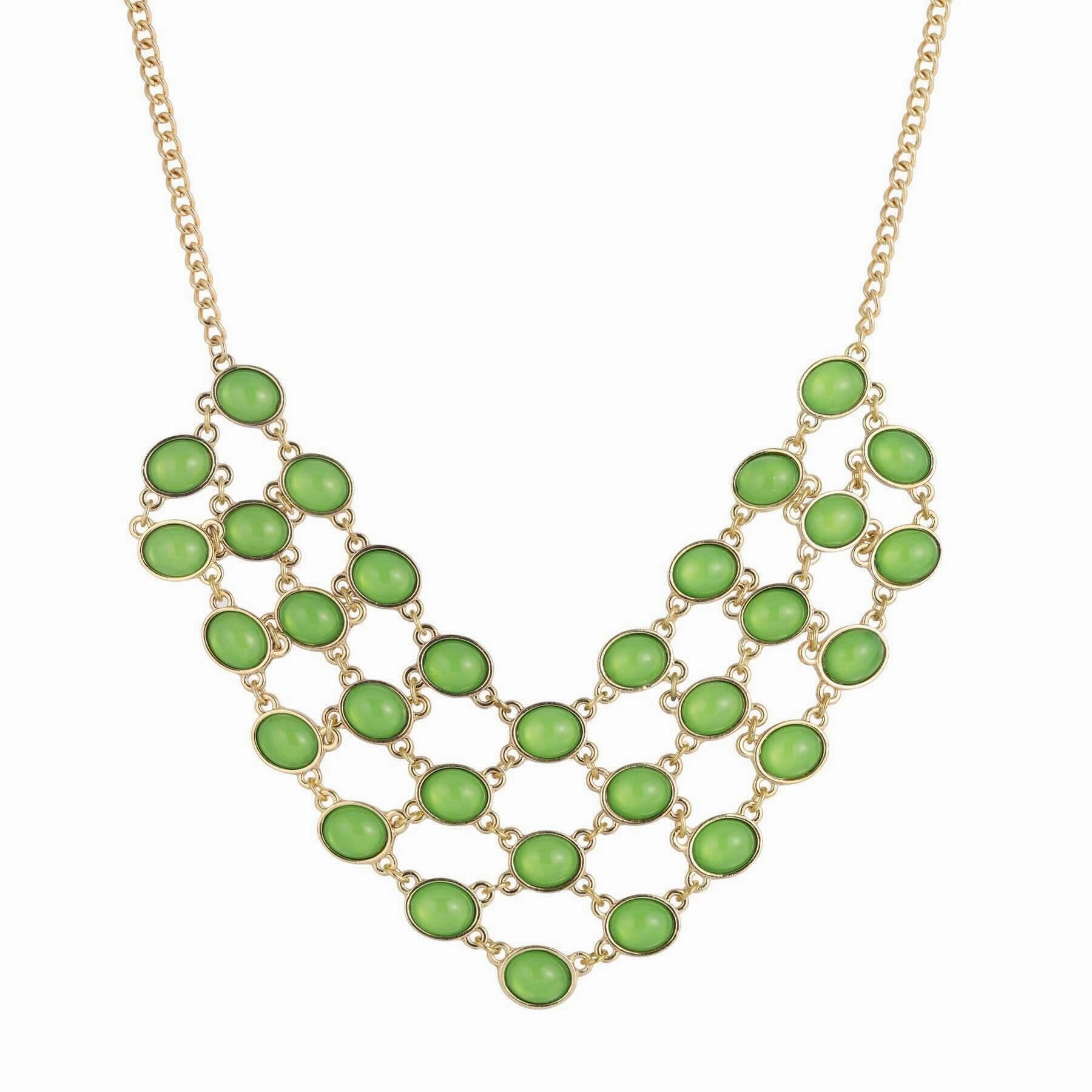 2028 Jewelry Green Cabachon Bib Necklace 16"   3" Extender