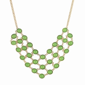 2028 Jewelry Green Cabachon Bib Necklace 16"   3" Extender