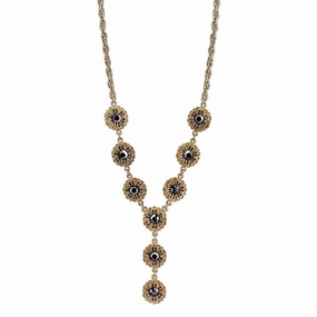 2028 Jewelry Hematite Glass Crystal Flower Y-Necklace 16"   3" Extender