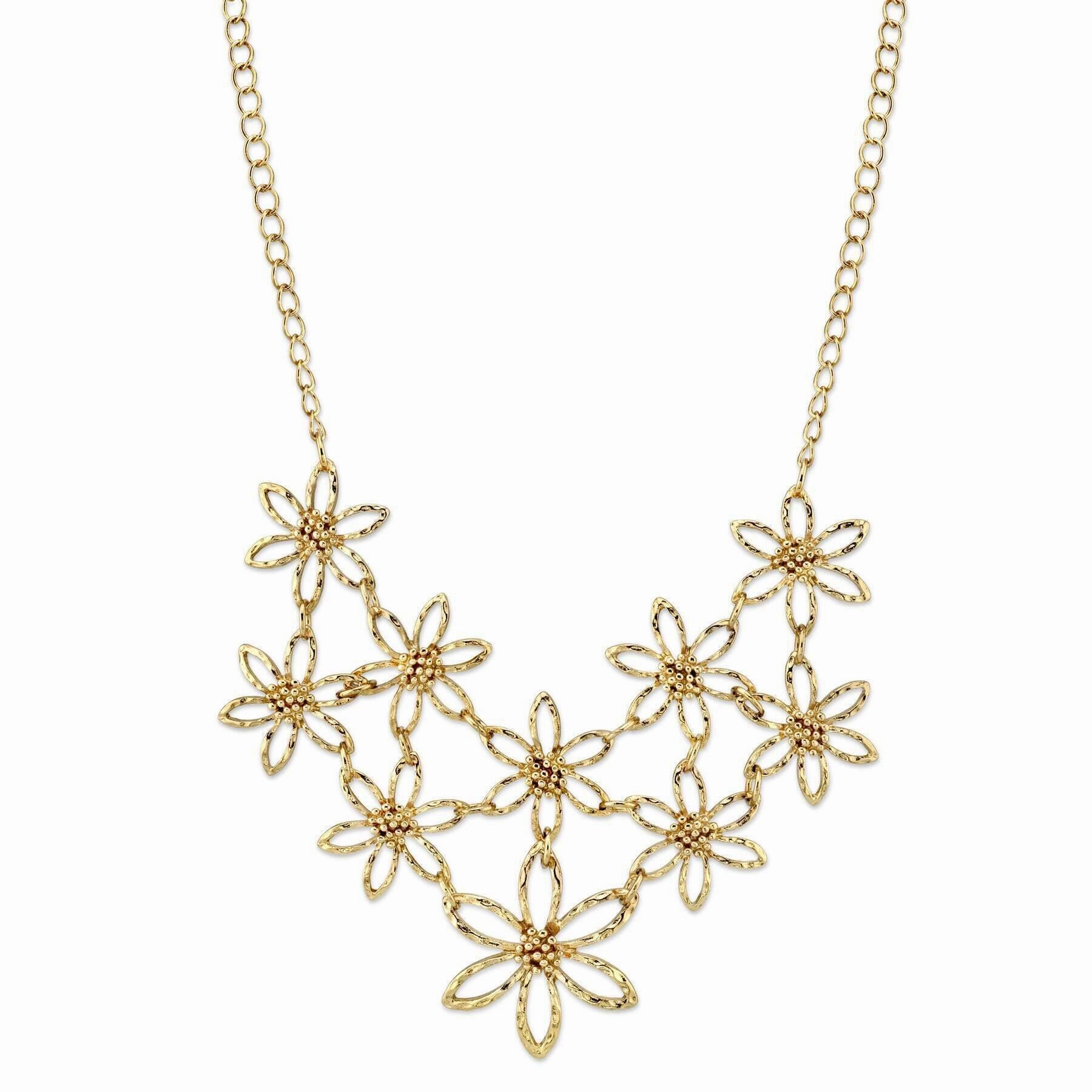 2028 Jewelry Linking Flower Bib Necklace 16"   3" Extender