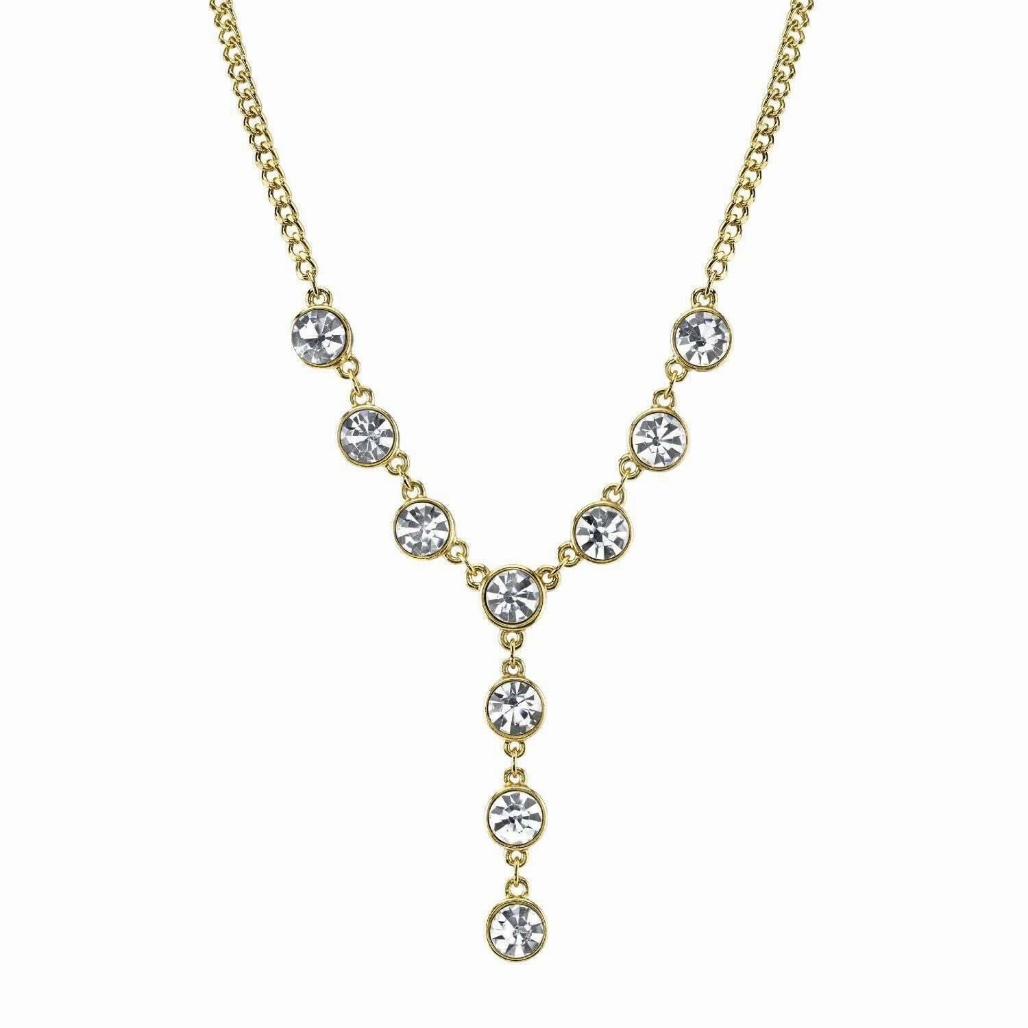 2028 Jewelry Multi Crystal Diamond Cut Cable Chain Y-Necklace 16"   3" Extender