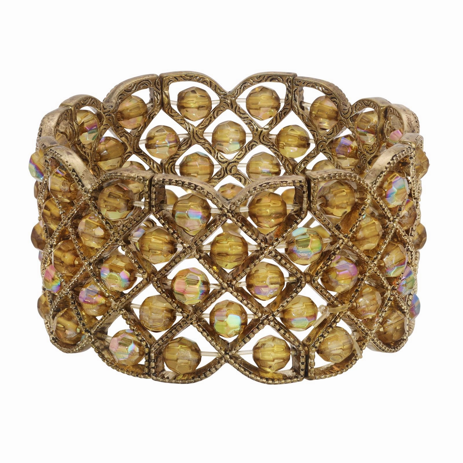 2028 Jewelry Olivine Green Ab Crystal Beaded Lattice Stretch Bracelet