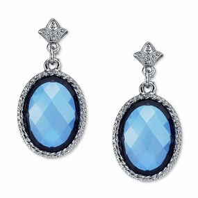 2028 Jewelry Oval Faceted Stone Floral Post Drop Earrings