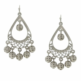 2028 Jewelry Silver Round Filigree Puff Ball Drops Teardrop Earrings