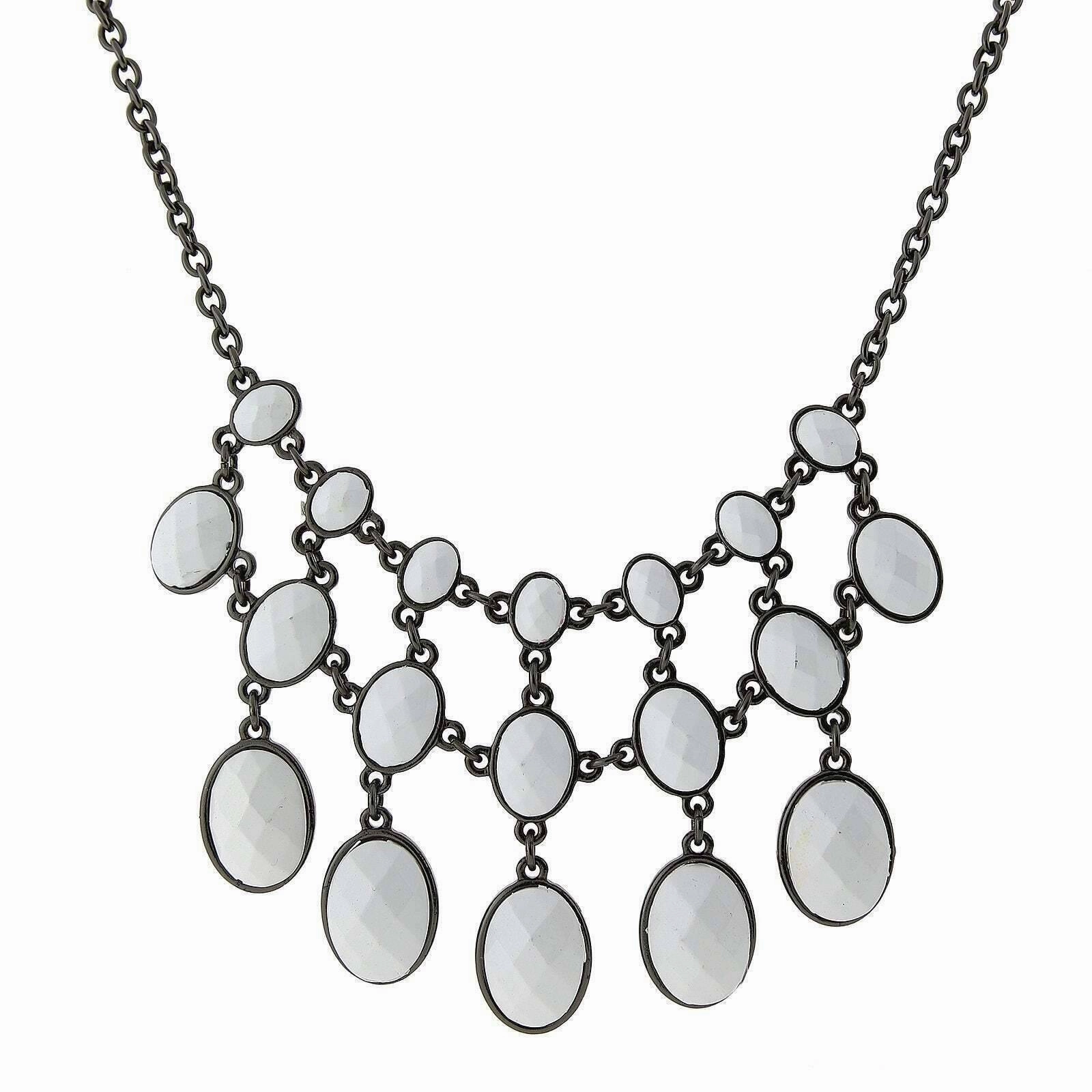 2028 Jewelry Three Row Oval Faceted Stone Bib Necklace 16"   3" Extender