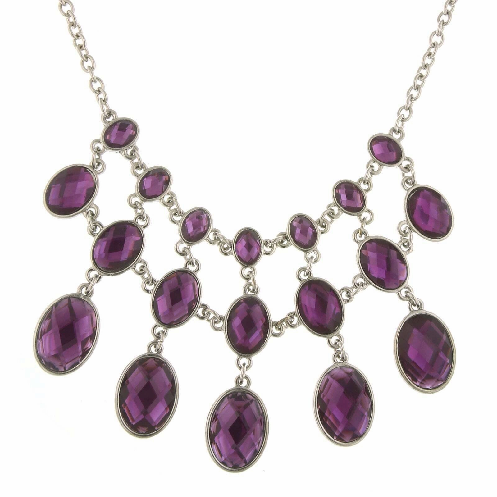 2028 Jewelry Three Row Oval Faceted Stone Bib Necklace 16"   3" Extender