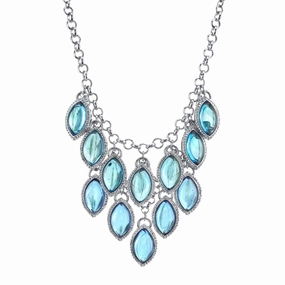 2028 Jewelry Tonal Blue Navette Bib Necklace 16"   3" Extender