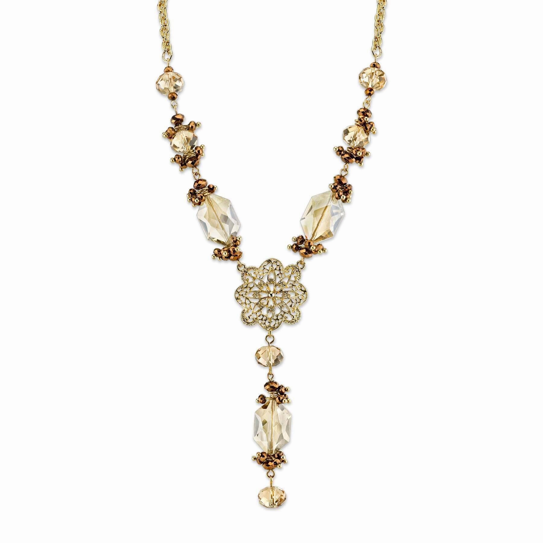 2028 Jewelry Topaz Color Filigree Center Y-Necklace 16"   3" Extender