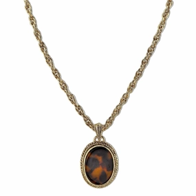 2028 Jewelry Tortoise Color Oval Pendant Necklace 16"   3" Extender