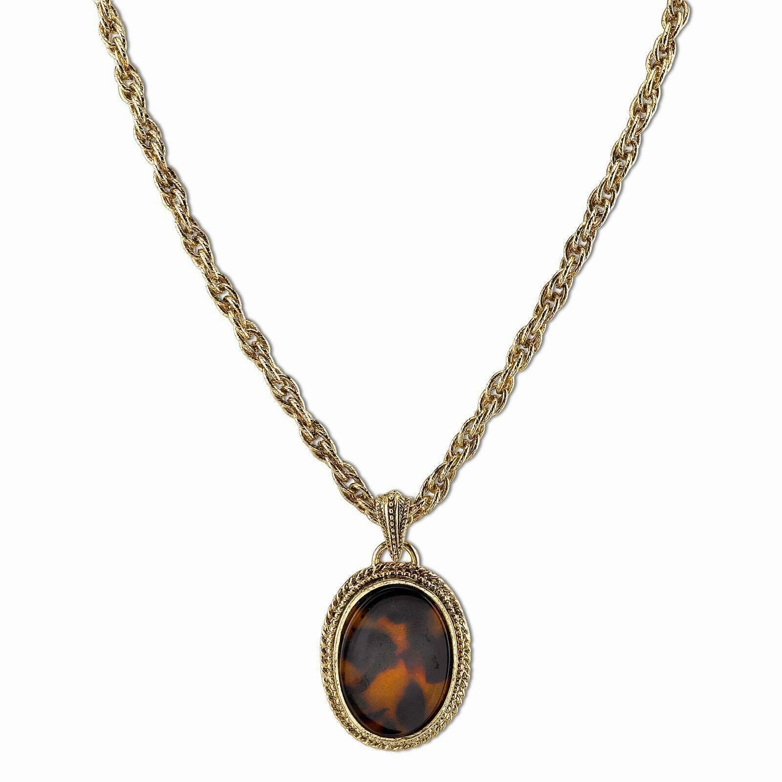 2028 Jewelry Tortoise Color Oval Pendant Necklace 16"   3" Extender